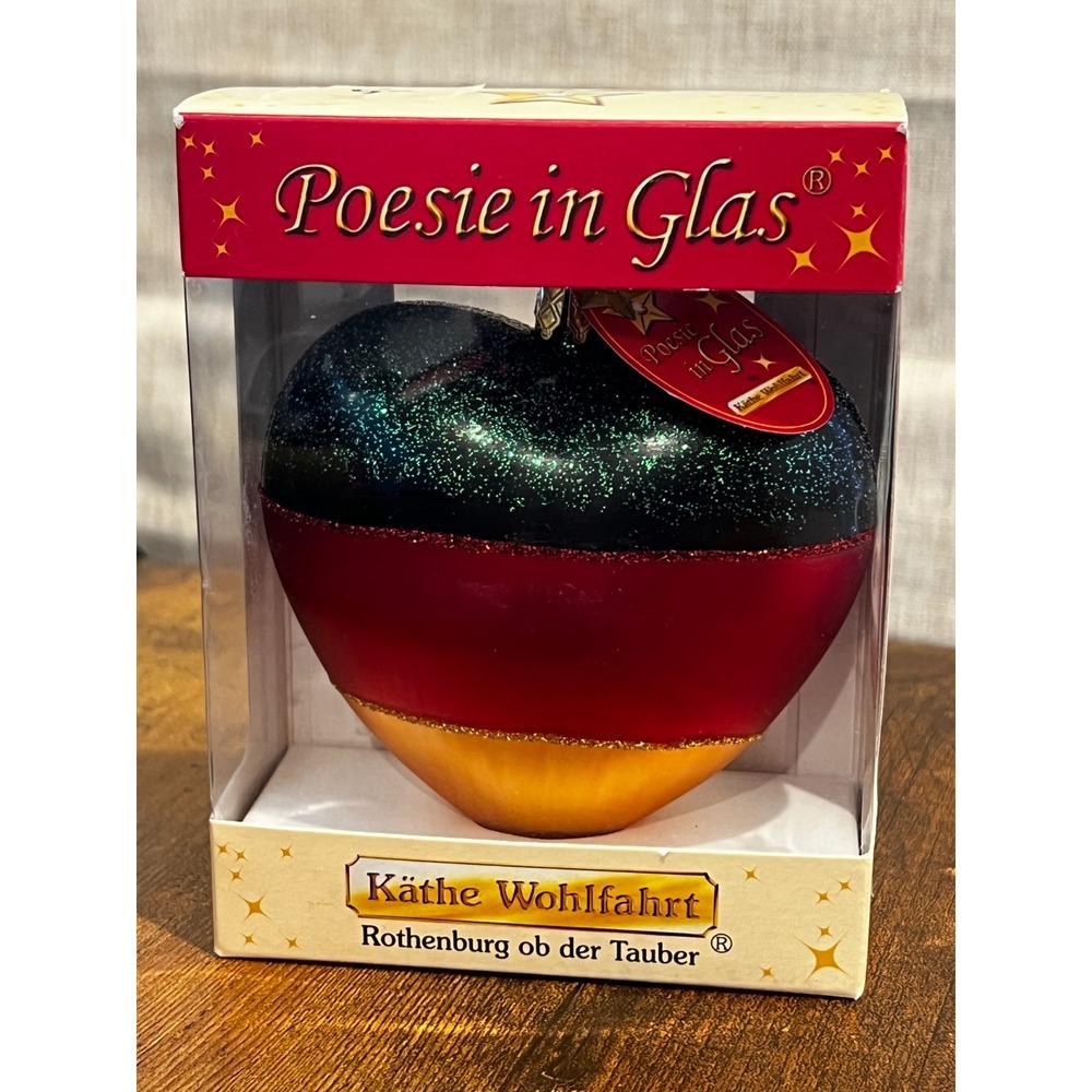 Kathe Wohlfahrt‎ Poesie in Glas Heart Ornament Red Gold Glitter NIB Germany